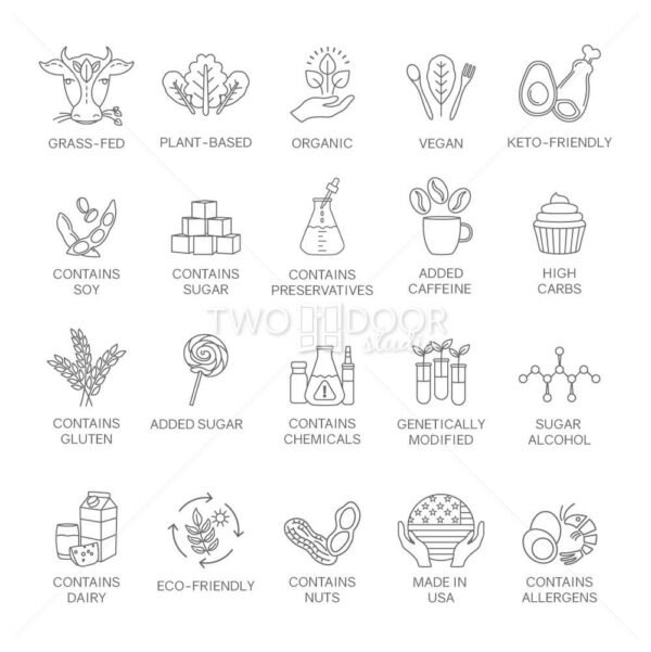 Food and Packaging Line Icon Set by Two Door Studio
