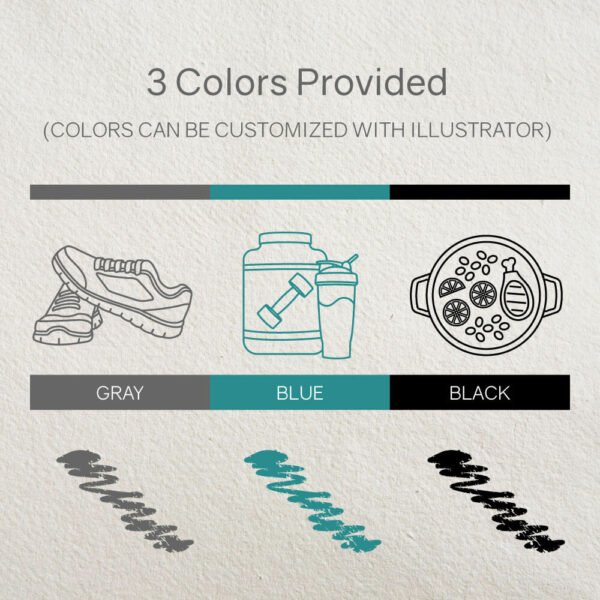 Health and Fitness Line Icon Set by Two Door Studio Colors Provided