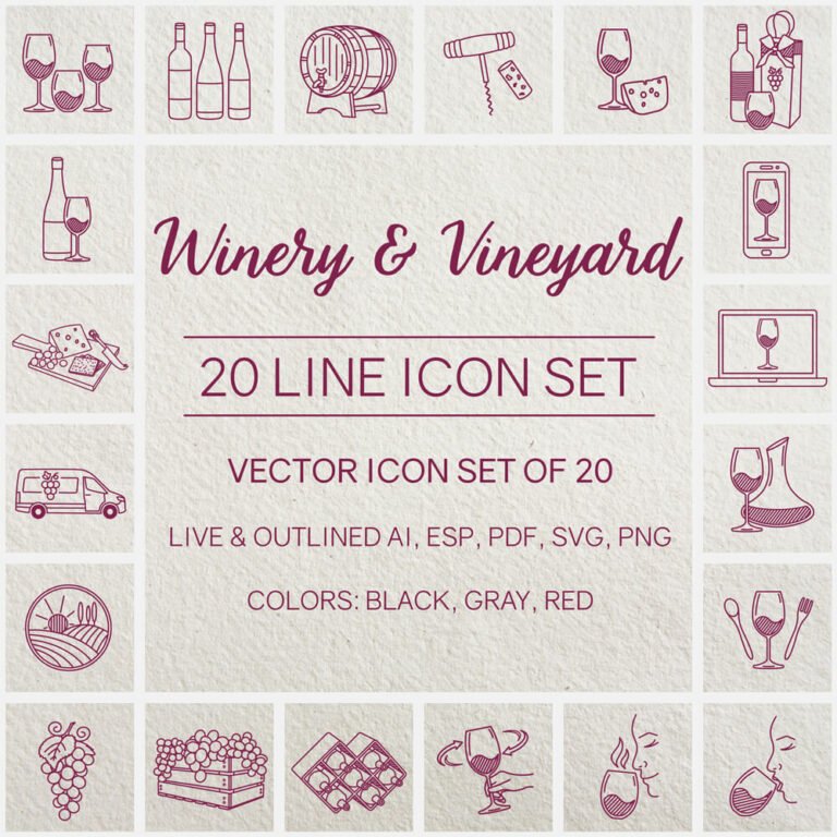Winery and Vineyard Line Icon Set by Two Door Studio Main Image
